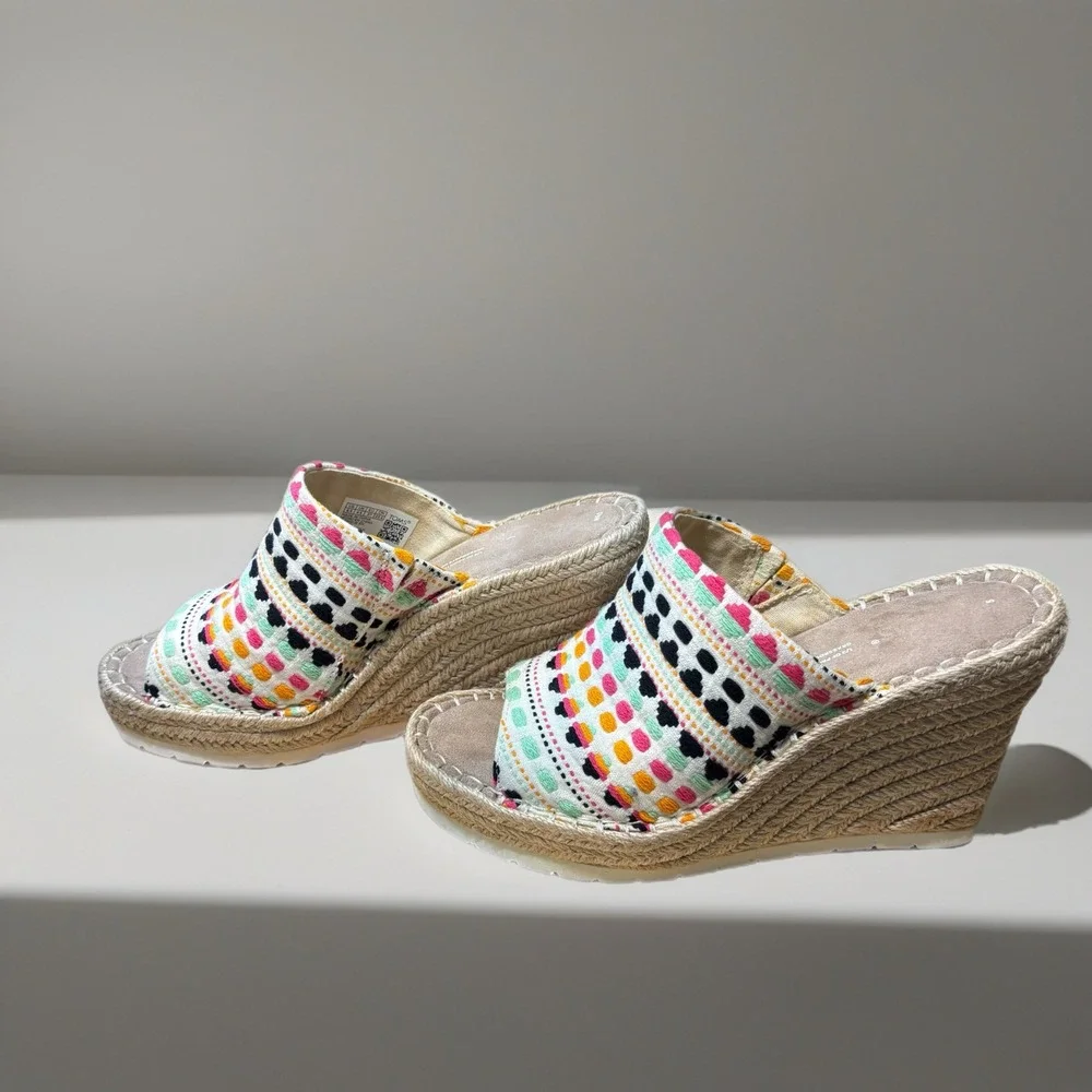 TOMS Monica Wedge Sandals Women 6.5 Multi Color Embroidered Espadrille